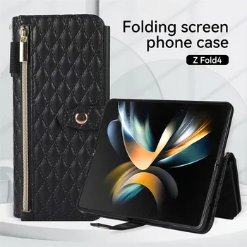De lux Crossbody din Piele de Caz pentru Samsung Galaxy Z Fold 4 5G zFold 3 cu Fermoar Portofel Cardul Titularului Stand Flip Cover cu Șnur