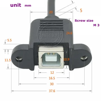 USB 2.0 Tip B de sex Feminin Priză Cu Montare pe Panou Șuruburi la 2.0 mm Distanța de 5-pin Pentru PCB Placa de baza Printer Scanner DuPont Cablu