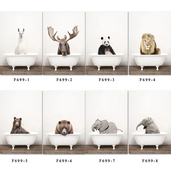 Cada De Baie Animal Arta De Perete Llama Girafa Suporta Panza Pictura Nordică Panda Leu Imprimare Poster Poze Camera Copii Toaletă Decor
