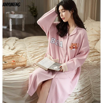 Femei Bumbac Cardigan Elegant Sleepshirts Kawaii Guler Șal Pijama, Cămașă De Noapte De Toamnă De Primăvară Plus Dimensiune Domnișoară Confortabil Cămăși De Noapte