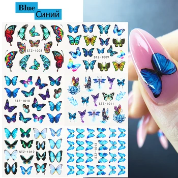 Fluture albastru Autocolante Unghiilor Negru Roz Fluturi Modele de Unghii Decor de Vara Apa Decal Glisante Pentru Unghii Manichiura LESTZ982-101