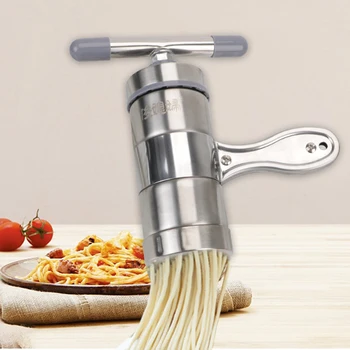 Apăsați Pe Masina De Paste Din Oțel Inoxidabil Face Spaghete Multifunctionala Cu 5 Matrite De Presare Manuală Filtru De Tăiței Storcator Fructe