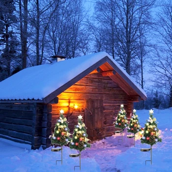 4buc Solare Pom de Crăciun Lumina 16LED Impermeabil Grădină de Lumină în aer liber de Crăciun Gazon Lumina Conuri de Pin Peisaj Decor pentru Petrecerea/Curte