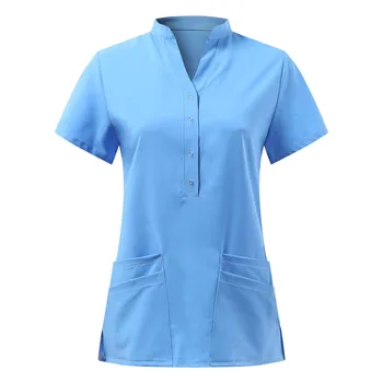 Solid Femeile Asistenta Uniformă Scrub Short Sleeve V-neck Butonul de Buzunar Topuri care Alăptează Lucru, Uniforme Medicale Bluza Asistenta Accesorii