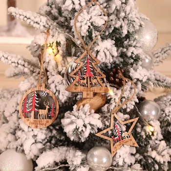 6pcs/set Copac Gol Rotund Stele de Crăciun DIY din Lemn de Arbore de Pandantive Xmas Decor Rosu Verde de Anul Nou pentru Copii Cadou Agățat Ornamente